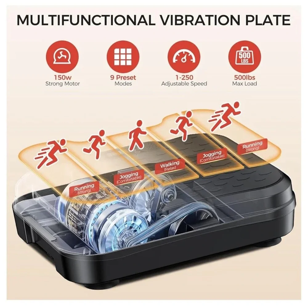NXSCI Vibration Plate Exercise Machine 9 Programs 500lb Max Black W/Remote